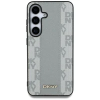 DKNY ādas rūtainā raksta magnētiskais viedtālruņa apvalks Samsung Galaxy S25 - pelēcīgi brūns