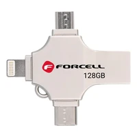 FORCELL F-DATA USB zibatmiņa Metal Quad 128GB USB3.2 Gen 1 (USB A / Type C / Lightning / Micro USB) sudraba