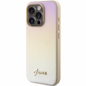Guess Saffiano Iridescent Script apvalks iPhone 14 Pro - zelts