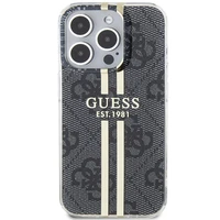 Guess IML 4G Gold Stripe viedtālruņa apvalks iPhone 15 Pro - melns