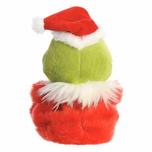 Grinch Palm Pals videi draudzīga sēdoša plīša rotaļlieta Ziemassvētku vecīša tērpā, 13 cm