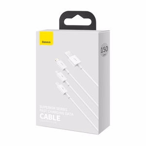 USB kabelis Baseus 3in1 Superior balts 150cm (līdz 3.5A)