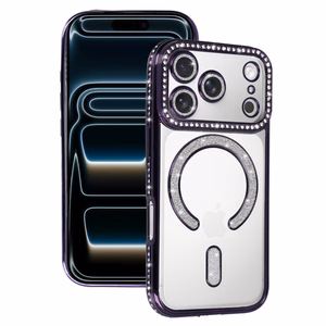 Bling Magsafe violets viedtālruņa apvalks iPhone 17 Pro