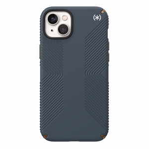 Speck Presidio2 Grip vāciņš ierīcei iPhone 15 Plus / 14 Plus, ar neslīdošu satvērienu, “Charcoal / Cool Bronze / Slate” krāsu kombinācija