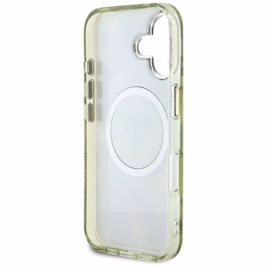 Guess Glitter Flowers Triangle Buttons Magnētiskais viedtālruņa apvalks iPhone 16 - zaļš