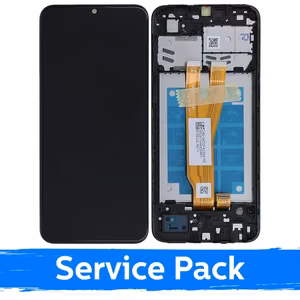 LCD displejs saderīgs ar Samsung A032 A03 Core melns ar rāmi (Service Pack)