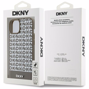 DKNY Ādas drukāts raksts metāla logotips Magnētiskais viedtālruņa apvalks iPhone 15 / 14 / 13 - brūna