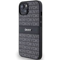 DKNY Ādas mono svītra un metāla logotips viedtālruņa apvalks iPhone 15/14/13 - melns
