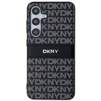DKNY ādas Mono Stripe un Metal Logo viedtālruņa apvalks Samsung Galaxy S24+ - melns