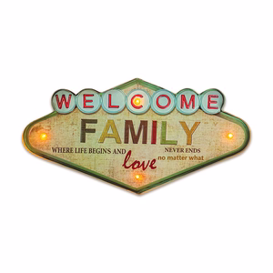 RETRO metāla izkārtne LED Welcome Family Forever Light