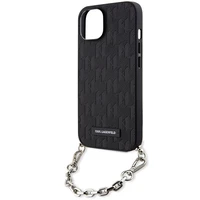 Karl Lagerfeld KLHCP14SSACKLHPK iPhone 14 6.1" melns melns Kietais vāciņš Saffiano Monogrāma Ķēde