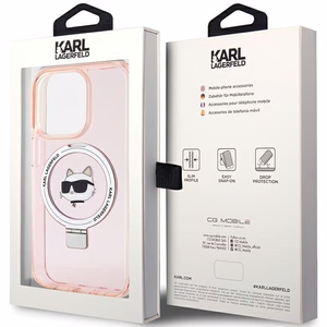 Karl Lagerfeld KLHMP15XHMRSCHP iPhone 15 Pro Max 6.7" rozā ar statīvu Viedtālruņa apvalks Choupette Head MagSafe