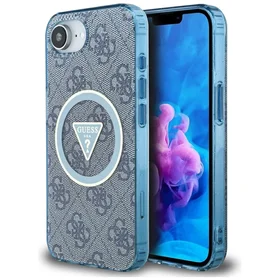 Guess IML Metal Glitter 4G Circle Triangle magnētiskais viedtālruņa apvalks iPhone 16e - zils