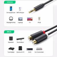 Ugreen audio adapteris jack 3.5mm spraudnis uz 2xRCA ligzdu kabelis 0.25m pelēks (AV109)