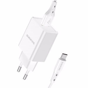 Lādētājs Borofone BN5 Sunlight - USB - QC 3.0 18W ar USB-C kabeli balts