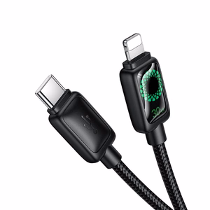 Kabelis ar LCD USB C uz Lightning Hoco PD 30W 1,2 m U146 melns