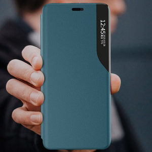 Eco Leather View Case elegants grāmatas tipa viedtālruņa apvalks ar statīvu iPhone 13 Pro Max violets