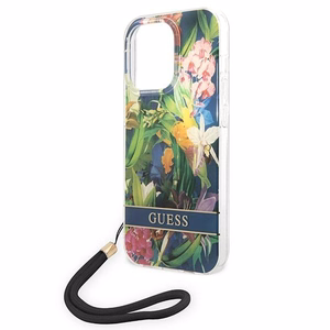 Guess GUOHCP14LHFLSB iPhone 14 Pro 6.1 "zils / zils cietais apvalks Ziedu Siksna