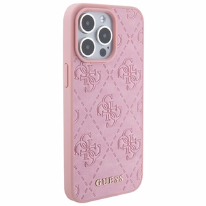 Guess ādas 4G Stamped maciņš iPhone 15 Pro rozā