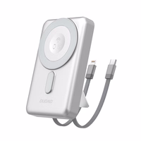 Dudao K29 10000mAh PD 20W Magnētiskā portatīvais lādētājs ar metāla apvalku, statīvu un iebūvētiem USB-C/Lightning kabeļiem - sudraba