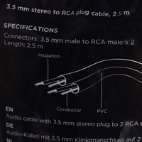 Gembird 2.5m, 3.5mm/2xRCA, M/M audio cable melns, sarkans, balts