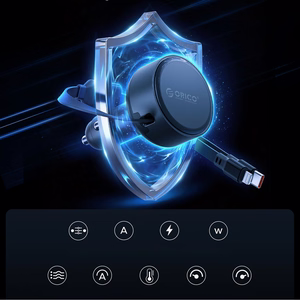 Orico Dual Stretch 60W USB-C auto lādētājs ar diviem izvelkamiem USB-C + Lightning kabeļiem - melns