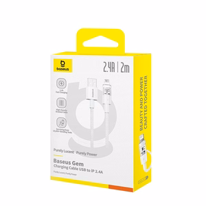 Baseus Gem USB-A uz Lightning 2.4A ātras uzlādes kabelis 2 m, balts