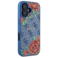 Guess GUHMP16SP4ROPEMCB iPhone 16 6.1" zils/zils cietais apvalks 4G Ziedu Druka Magnētiskais