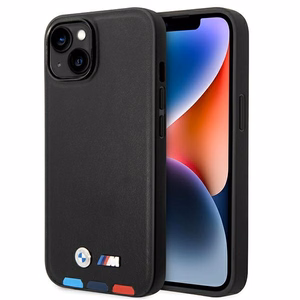 Viedtālruņa apvalks BMW BMHMP14M22PTDK iPhone 14 Plus 6.7 "melns / melna Ādas Zīmogs Trīskrāsu Magnētiskais
