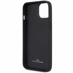 Viedtālruņa apvalks BMW BMHCP14S22RVSK iPhone 14 6.1" melna/melna cietais apvalks Ādas Zīmogs Zilas Līnijas