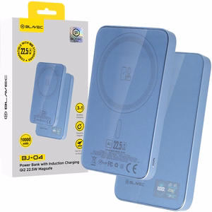 Blavec BJ-04 10000 mAh plāns magnētisks ārējais akumulators ar MagSafe, 13,5 mm, USB-C, 22,5 W, 3 vienā (PBBJ04-MC5LB) (krāsa: gaiši zila; stikla apdare)