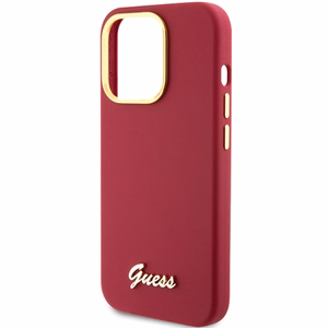 Guess Silicone Script Metal Logo & Frame viedtālruņa apvalks iPhone 15 Pro - sarkans