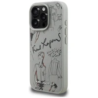 Karl Lagerfeld Grained Pattern & Logo MagSafe Maciņš for iPhone 16 Pro - pelēks
