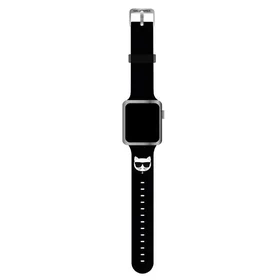 Karl Lagerfeld KLAWLSLCK Apple Watch siksniņa 42/44 / 45mm melna / melna siksniņa silikona Choupette Heads