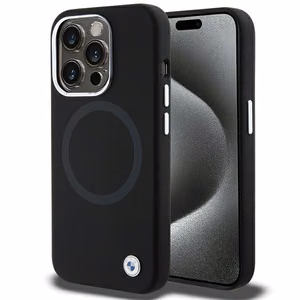 BMW paraksta šķidrais silikons Magnētiskais viedtālruņa apvalks iPhone 15 Pro Max - melns