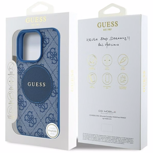 Guess 4G Circle Classic Logo Magnētiskais viedtālruņa apvalks iPhone 16 Pro Max - zils