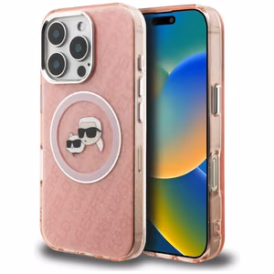 Karl Lagerfeld IML Glitter Karl & Choupette Heads Logo MagSafe maciņš iPhone 16 Pro Max - rozā