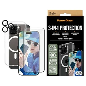 PanzerGlass komplekts 3in1 iPhone 16 Pro 6.3" D3O ciets apvalks + Aizsargstikls UWF + objektīvs B1292+2862+1284