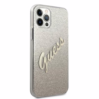 Guess GUHCP12MPCUGLSGO iPhone 12/12 Pro 6.1" zelts kietais vāciņš Glitter Gradient Script