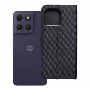 Atlokāmais 4Card RFID maciņš Motorola G17 ar aizsardzību pret zādzībām, no tehniskā auduma, melns