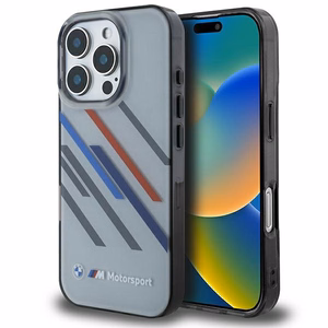 BMW Motosport IML nejaušas svītras iPhone 16 Pro apvalks - pelēks