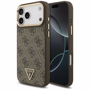 Guess 4G trīsstūra logotipa Magnētiskais apvalks iPhone 17 Pro Max - brūns un zelts