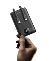 VEGER portatīvais lādētājs 10000 mAh ar iebūvētiem kabeļiem Type C / Lightning PD QC3.0 2A 22,5W C11 (W1170) melna