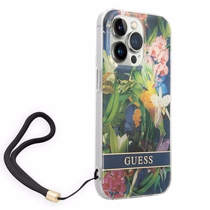 Guess GUOHCP14LHFLSB iPhone 14 Pro 6.1 "zils / zils cietais apvalks Ziedu Siksna