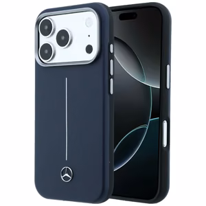 Mercedes кожаный Iconic Line MagSafe чехол iPhone 17 Pro Max - темно-синий