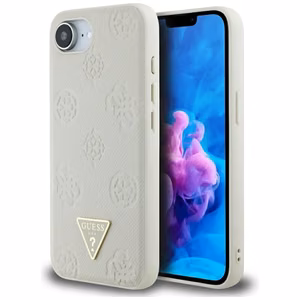 Guess Grained Hot Stamp Peony Triangle Logo magnētiskais viedtālruņa apvalks iPhone 16e - bēšs