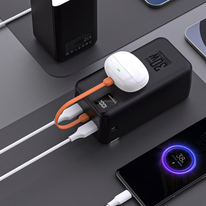 Wozinsky W8-B 50000mAh 30W ārējais akumulators, 2xUSB-A, 2xUSB-C, USB micro, ar lukturīti, melns