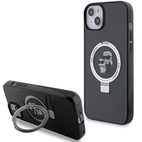 Karl Lagerfeld KLHMP15MHMRSKCK iPhone 15 Plus 6.7" melns/melns cietais apvalks ar gredzena statīvu Karl&Choupette Magnētiskais