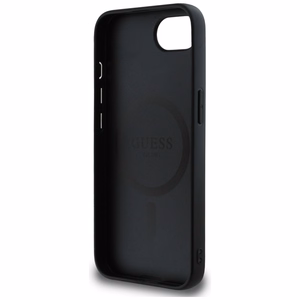 Guess Grained Hot Stamp Peony Triangle Logo magnētiskais viedtālruņa apvalks iPhone 16e - melns