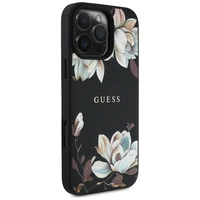 Guess Graudains Ziedu Raksts Magnētiskais viedtālruņa apvalks iPhone 16 Pro Max melns